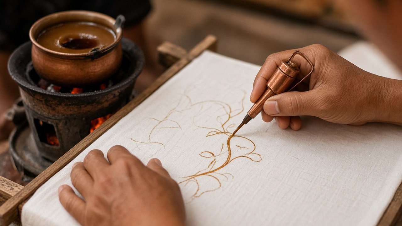 Proses pembuatan batik tulis menggunakan canting